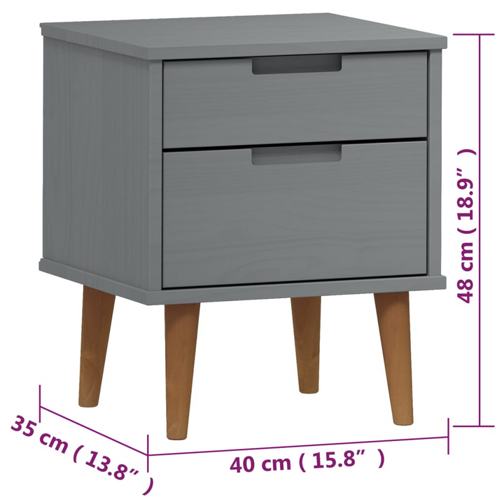 MOLDE Bedside Cabinet in Grey - Solid Pine Wood Nightstand with 2 Drawers - 40x35x48 cm - Scandinavian Design - Premium  from Home Treasures - Just £69.99! Shop now at Home Treasures