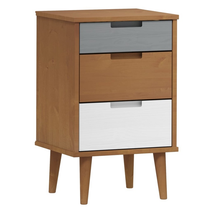 MOLDE Brown Solid Pine Bedside Cabinet | 3 Drawer Scandinavian Nightstand - 40x35x65 cm - Premium  from Home Treasures - Just £82.99! Shop now at Home Treasures