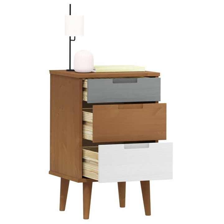 MOLDE Brown Solid Pine Bedside Cabinet | 3 Drawer Scandinavian Nightstand - 40x35x65 cm - Premium  from Home Treasures - Just £82.99! Shop now at Home Treasures