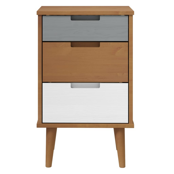 MOLDE Brown Solid Pine Bedside Cabinet | 3 Drawer Scandinavian Nightstand - 40x35x65 cm - Premium  from Home Treasures - Just £82.99! Shop now at Home Treasures