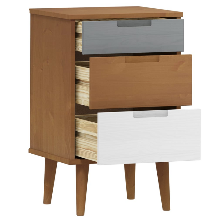 MOLDE Brown Solid Pine Bedside Cabinet | 3 Drawer Scandinavian Nightstand - 40x35x65 cm - Premium  from Home Treasures - Just £82.99! Shop now at Home Treasures