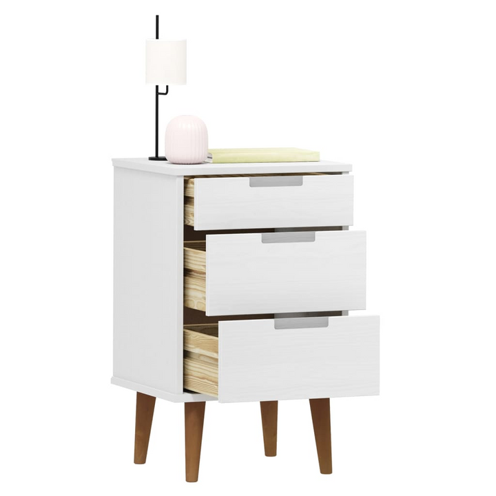 MOLDE Wooden Bedside Cabinet in White - 3 Drawer Nightstand | Solid Pine Wood - 40x35x65 cm | Scandinavian Design - Premium  from Home Treasures - Just £86.99! Shop now at Home Treasures