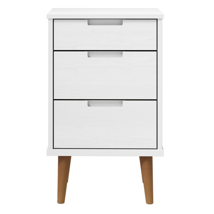 MOLDE Wooden Bedside Cabinet in White - 3 Drawer Nightstand | Solid Pine Wood - 40x35x65 cm | Scandinavian Design - Premium  from Home Treasures - Just £86.99! Shop now at Home Treasures