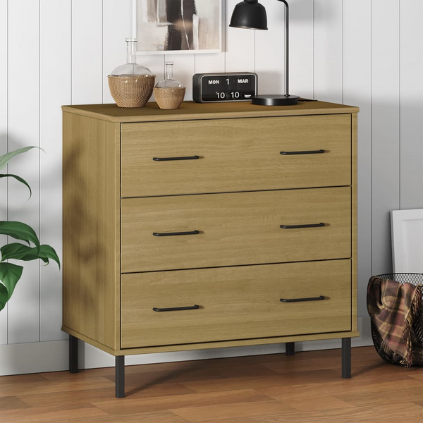 Solid Pine OSLO Sideboard with 3 Drawers in Brown - 77 x 40 x 79.5cm - Rustic and Practical Storage Solution - Premium  from Home Treasures - Just £111.99! Shop now at Home Treasures