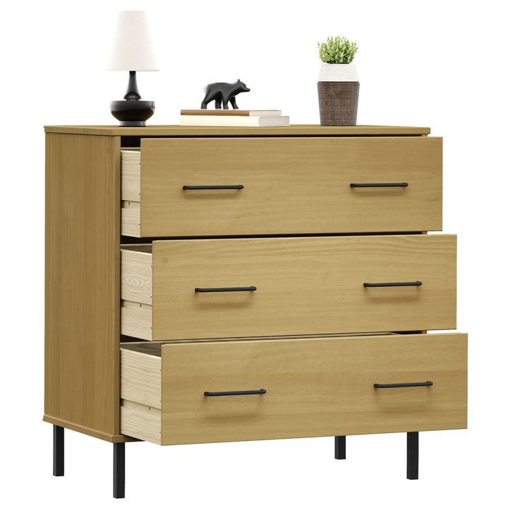 Solid Pine OSLO Sideboard with 3 Drawers in Brown - 77 x 40 x 79.5cm - Rustic and Practical Storage Solution - Premium  from Home Treasures - Just £111.99! Shop now at Home Treasures