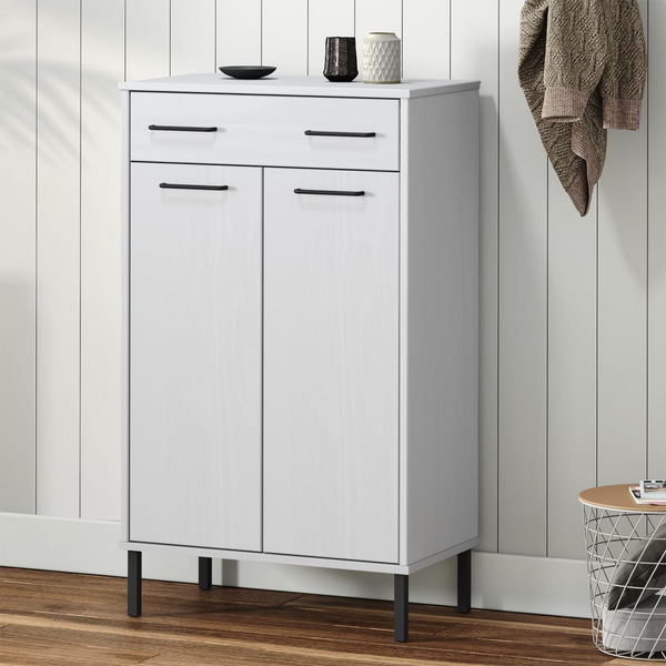 OSLO Shoe Cabinet - Solid Pine Wood & Metal Legs, White Finish - Stylish & Functional Shoe Organizer - Premium  from Home Treasures - Just £158.99! Shop now at Home Treasures