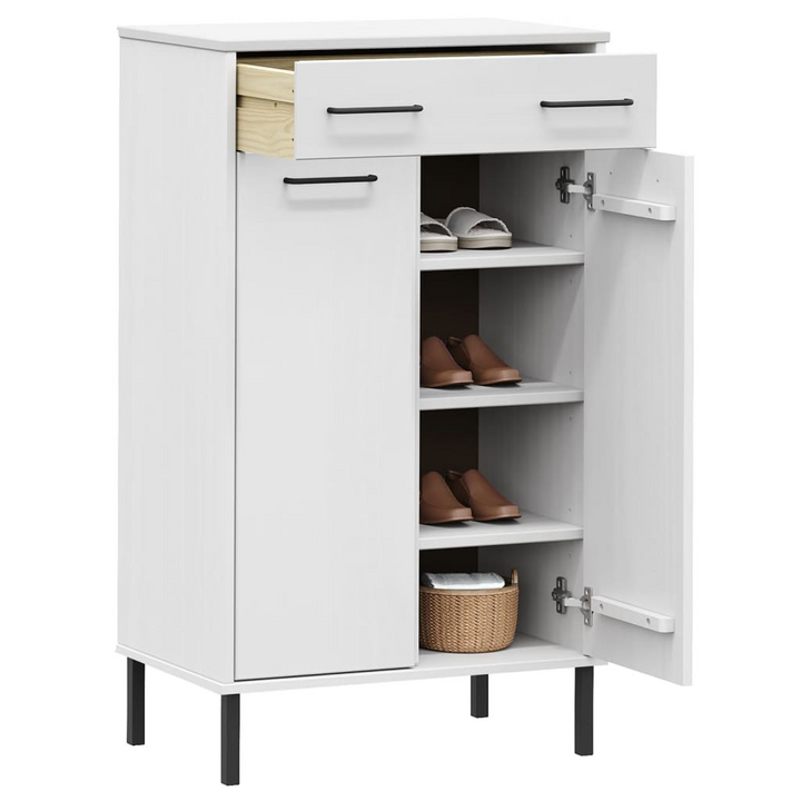 OSLO Shoe Cabinet - Solid Pine Wood & Metal Legs, White Finish - Stylish & Functional Shoe Organizer - Premium  from Home Treasures - Just £146.99! Shop now at Home Treasures