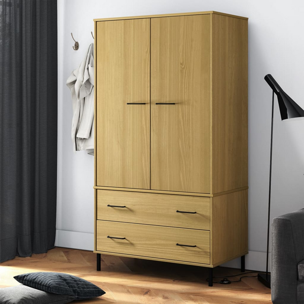 OSLO Elegant and Sturdy Solid Pine Two Door Wardrobe in Brown, 90 x 55 x 172.5cm | Ample Storage Space, Rustic Design - Premium  from Home Treasures - Just £371.99! Shop now at Home Treasures