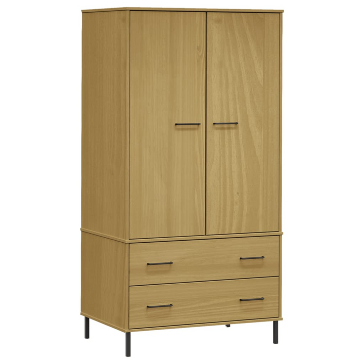 OSLO Elegant and Sturdy Solid Pine Two Door Wardrobe in Brown, 90 x 55 x 172.5cm | Ample Storage Space, Rustic Design - Premium  from Home Treasures - Just £371.99! Shop now at Home Treasures