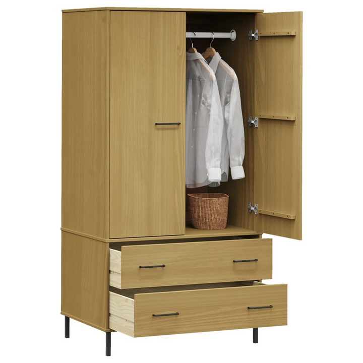 OSLO Elegant and Sturdy Solid Pine Two Door Wardrobe in Brown, 90 x 55 x 172.5cm | Ample Storage Space, Rustic Design - Premium  from Home Treasures - Just £371.99! Shop now at Home Treasures