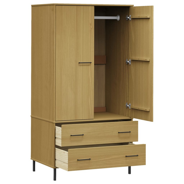 OSLO Elegant and Sturdy Solid Pine Two Door Wardrobe in Brown, 90 x 55 x 172.5cm | Ample Storage Space, Rustic Design - Premium  from Home Treasures - Just £371.99! Shop now at Home Treasures