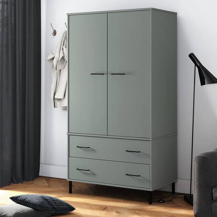 Solid Pine OSLO Wardrobe with Metal Legs in Grey, 90 x 55 x 172.5 cm – Stylish & Durable Storage Solution - Premium  from Home Treasures - Just £365.99! Shop now at Home Treasures