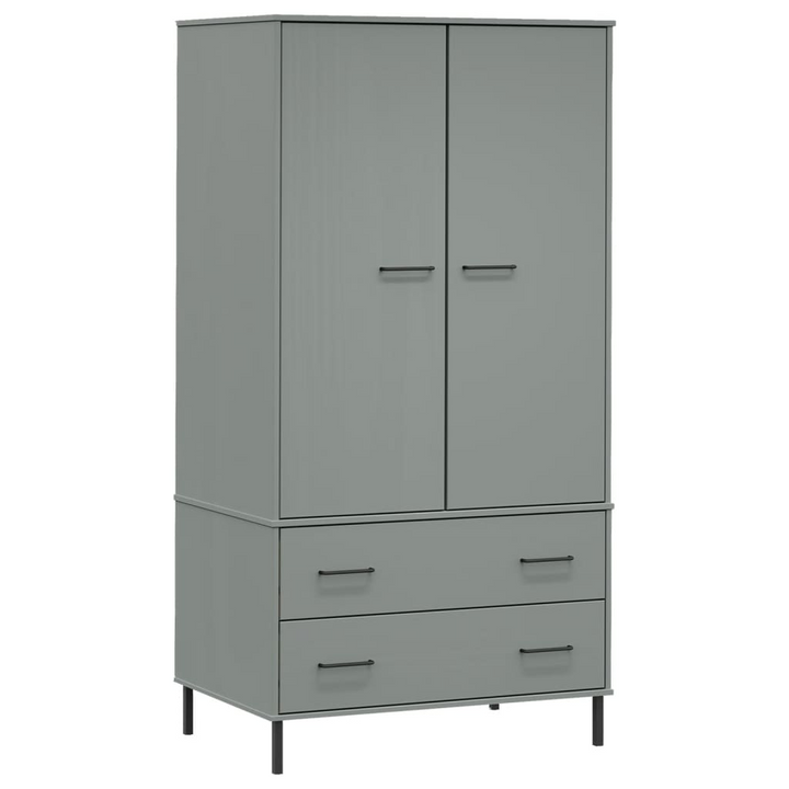 Solid Pine OSLO Wardrobe with Metal Legs in Grey, 90 x 55 x 172.5 cm – Stylish & Durable Storage Solution - Premium  from Home Treasures - Just £365.99! Shop now at Home Treasures