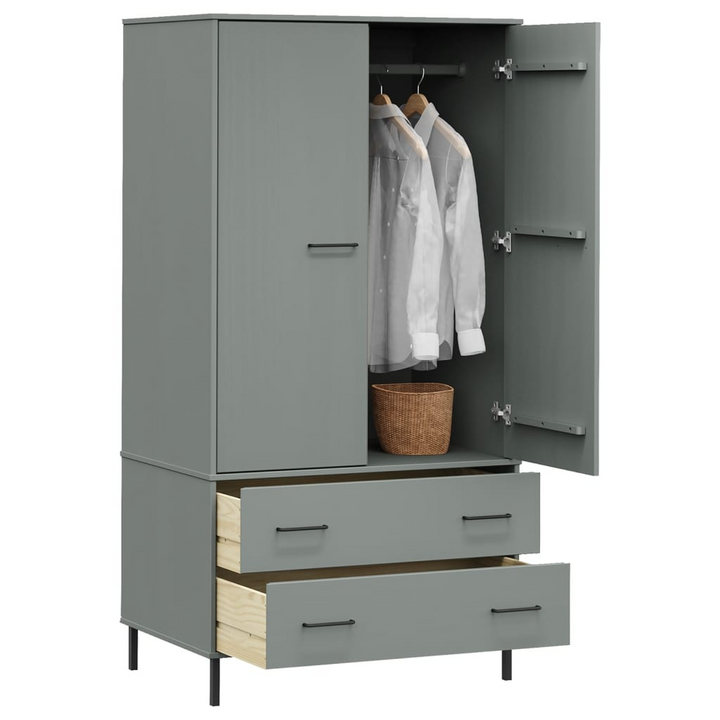 Solid Pine OSLO Wardrobe with Metal Legs in Grey, 90 x 55 x 172.5 cm – Stylish & Durable Storage Solution - Premium  from Home Treasures - Just £365.99! Shop now at Home Treasures