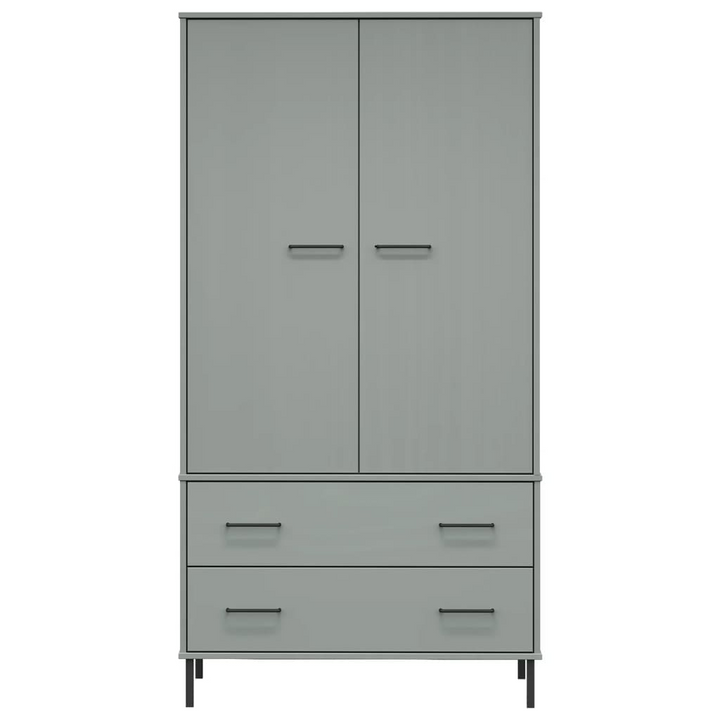 Solid Pine OSLO Wardrobe with Metal Legs in Grey, 90 x 55 x 172.5 cm – Stylish & Durable Storage Solution - Premium  from Home Treasures - Just £365.99! Shop now at Home Treasures