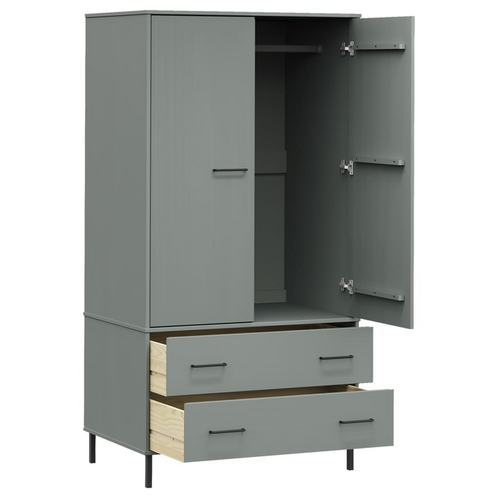 Solid Pine OSLO Wardrobe with Metal Legs in Grey, 90 x 55 x 172.5 cm – Stylish & Durable Storage Solution - Premium  from Home Treasures - Just £365.99! Shop now at Home Treasures