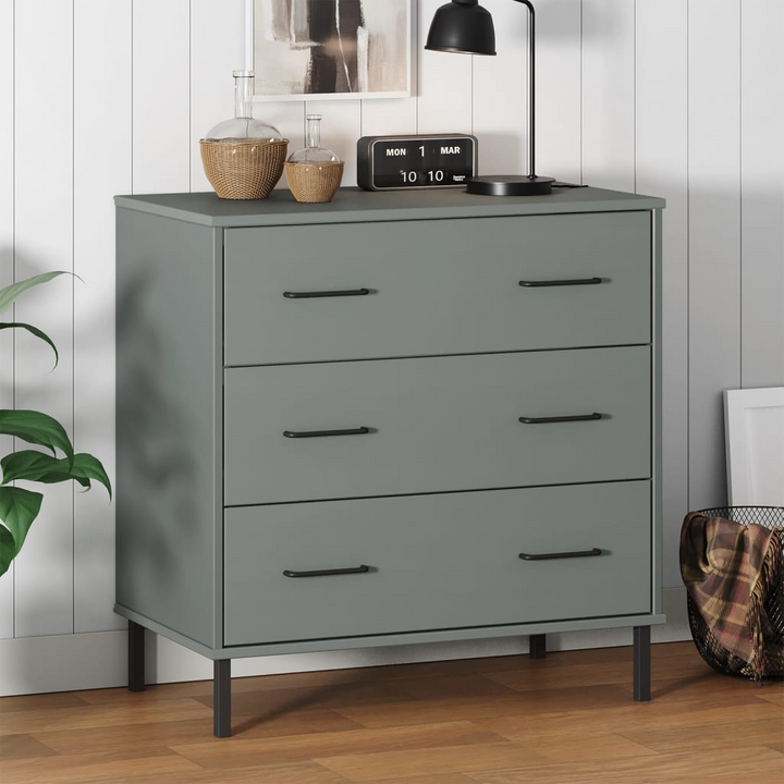 Solid Pine OSLO Sideboard with 3 Drawers in Grey - Industrial Charm & Practicality | 77x40x79.5cm - Premium  from Home Treasures - Just £149.99! Shop now at Home Treasures