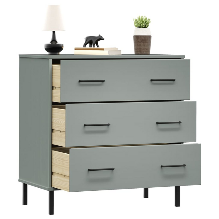 Solid Pine OSLO Sideboard with 3 Drawers in Grey - Industrial Charm & Practicality | 77x40x79.5cm - Premium  from Home Treasures - Just £149.99! Shop now at Home Treasures