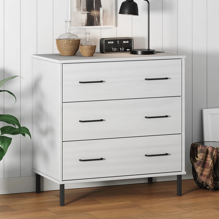 Stylish OSLO Solid Pine Wood Sideboard with 3 Drawers in White - 77x40x79.5 cm | Industrial Design & Ample Storage - Premium  from Home Treasures - Just £138.99! Shop now at Home Treasures