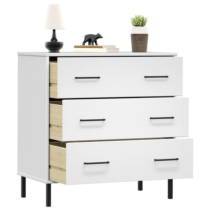 Stylish OSLO Solid Pine Wood Sideboard with 3 Drawers in White - 77x40x79.5 cm | Industrial Design & Ample Storage - Premium  from Home Treasures - Just £138.99! Shop now at Home Treasures