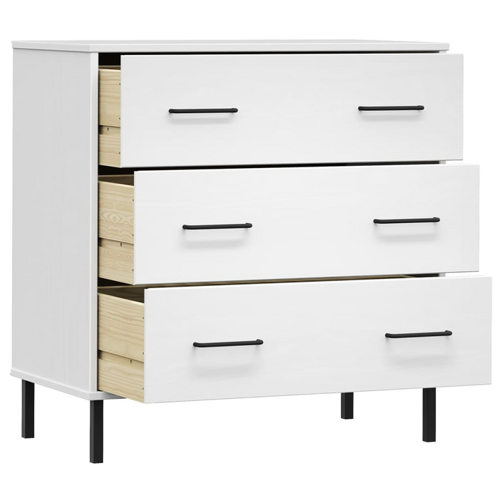 Stylish OSLO Solid Pine Wood Sideboard with 3 Drawers in White - 77x40x79.5 cm | Industrial Design & Ample Storage - Premium  from Home Treasures - Just £138.99! Shop now at Home Treasures