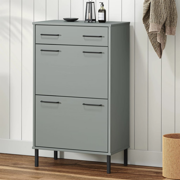 OSLO Shoe Rack with Sturdy Metal Legs - Grey Solid Pine Wood Shoe Storage Cabinet - Premium  from Home Treasures - Just £129.99! Shop now at Home Treasures