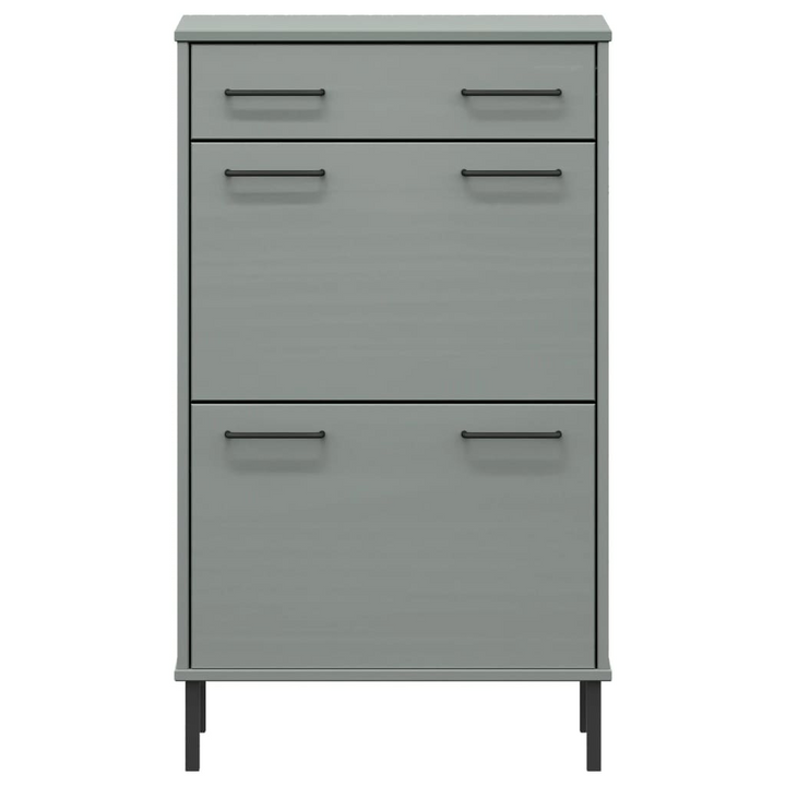 OSLO Shoe Rack with Sturdy Metal Legs - Grey Solid Pine Wood Shoe Storage Cabinet - Premium  from Home Treasures - Just £126.99! Shop now at Home Treasures