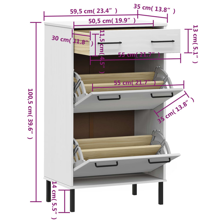 OSLO Shoe Rack - Solid Pine Wood with Metal Legs in White Finish – Stylish and Functional Shoe Storage Solution - Premium  from Home Treasures - Just £136.99! Shop now at Home Treasures