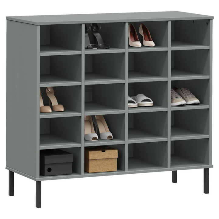 OSLO Solid Wood Shoe Rack with Metal Legs, Grey 95x35x86 cm – Stylish & Durable Shoe Storage Solution - Premium  from Home Treasures - Just £193.99! Shop now at Home Treasures