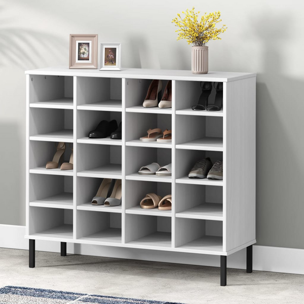 OSLO Solid Wood Shoe Rack with Metal Legs, 20-Compartment Storage Organizer, White - 95x35x86 cm - Premium  from Home Treasures - Just £226.99! Shop now at Home Treasures