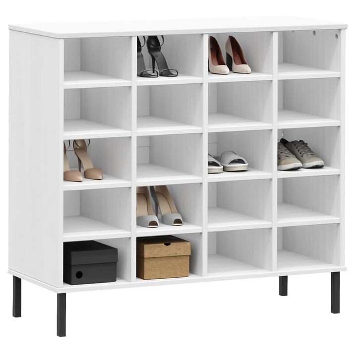 OSLO Solid Wood Shoe Rack with Metal Legs, 20-Compartment Storage Organizer, White - 95x35x86 cm - Premium  from Home Treasures - Just £226.99! Shop now at Home Treasures