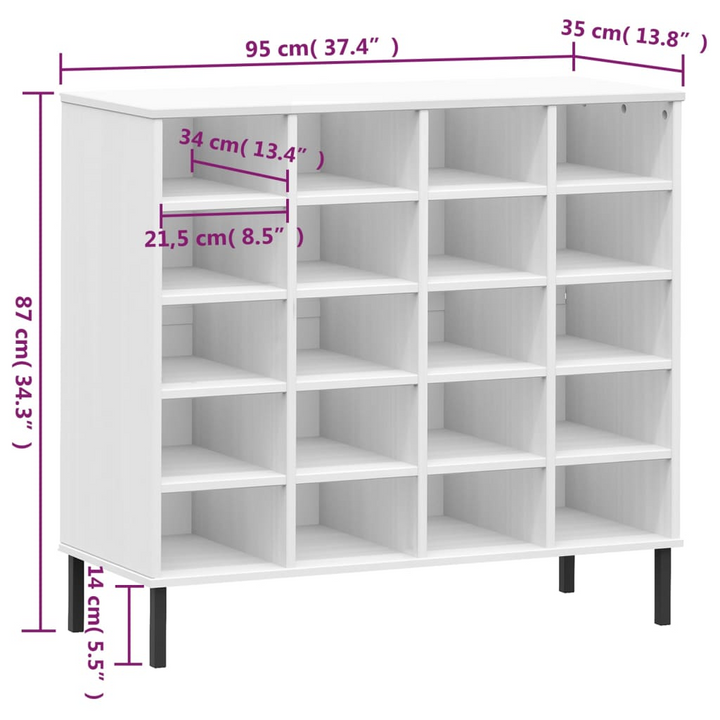 OSLO Solid Wood Shoe Rack with Metal Legs, 20-Compartment Storage Organizer, White - 95x35x86 cm - Premium  from Home Treasures - Just £226.99! Shop now at Home Treasures