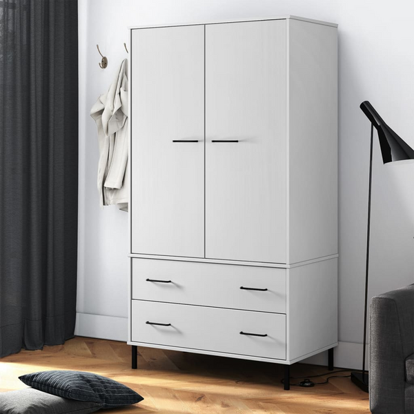 OSLO Solid Wood Wardrobe with Metal Legs in White - 2 Doors & 2 Drawers - 90x55x172.5 cm - Premium  from Home Treasures - Just £321.99! Shop now at Home Treasures