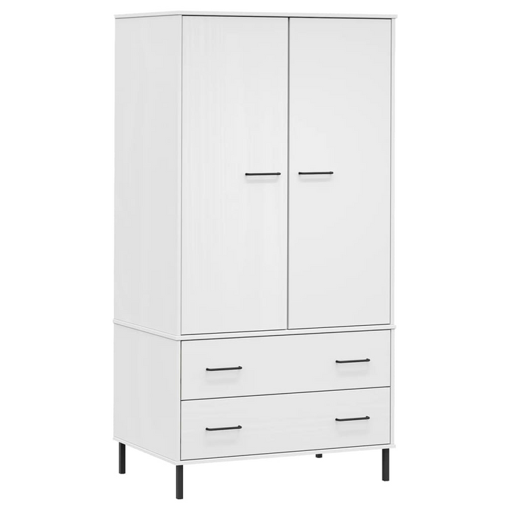 OSLO Solid Wood Wardrobe with Metal Legs in White - 2 Doors & 2 Drawers - 90x55x172.5 cm - Premium  from Home Treasures - Just £314.99! Shop now at Home Treasures