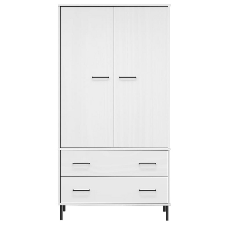 OSLO Solid Wood Wardrobe with Metal Legs in White - 2 Doors & 2 Drawers - 90x55x172.5 cm - Premium  from Home Treasures - Just £314.99! Shop now at Home Treasures