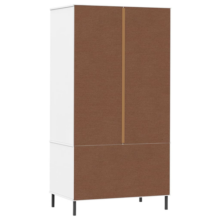 OSLO Solid Wood Wardrobe with Metal Legs in White - 2 Doors & 2 Drawers - 90x55x172.5 cm - Premium  from Home Treasures - Just £314.99! Shop now at Home Treasures