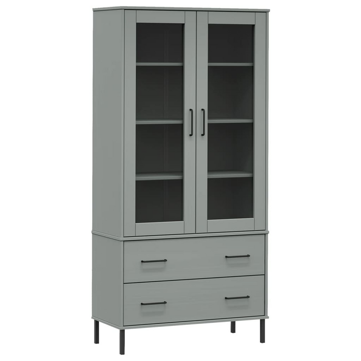 OSLO Solid Wood Display Cabinet with Metal Legs - Grey, 85x35x172.5 cm | Stylish and Durable Storage Solution - Premium  from Home Treasures - Just £320.99! Shop now at Home Treasures