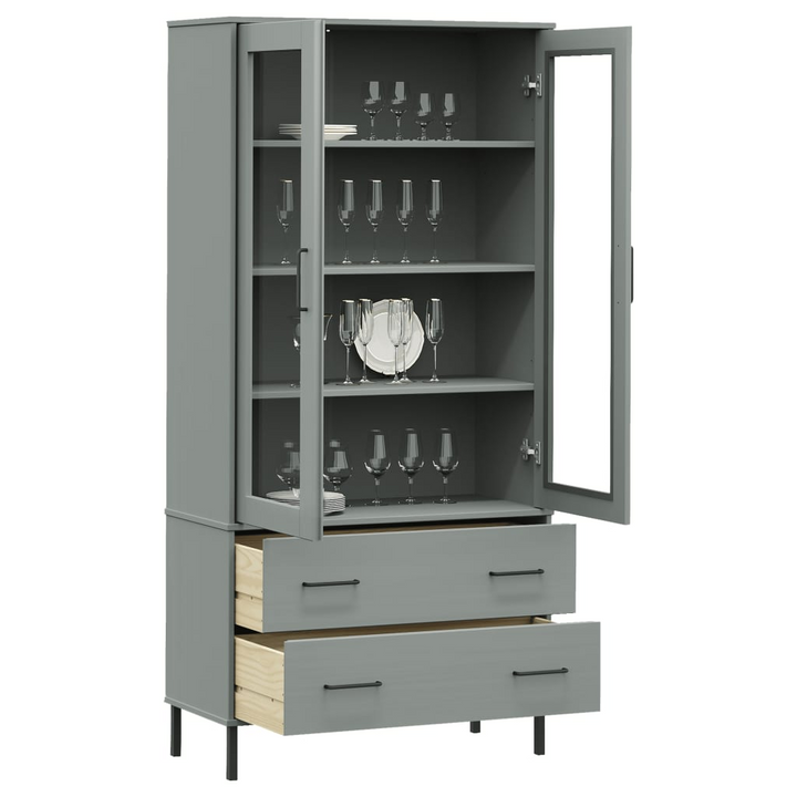 OSLO Solid Wood Display Cabinet with Metal Legs - Grey, 85x35x172.5 cm | Stylish and Durable Storage Solution - Premium  from Home Treasures - Just £320.99! Shop now at Home Treasures