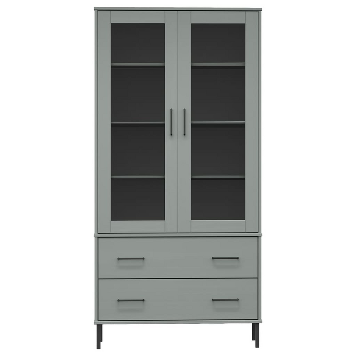 OSLO Solid Wood Display Cabinet with Metal Legs - Grey, 85x35x172.5 cm | Stylish and Durable Storage Solution - Premium  from Home Treasures - Just £320.99! Shop now at Home Treasures