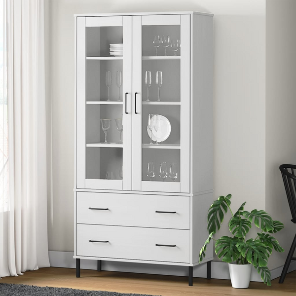 OSLO Solid Wood Highboard with Metal Legs, White 85x35x172.5 cm - Stylish Durable Storage - Premium  from Home Treasures - Just £320.99! Shop now at Home Treasures