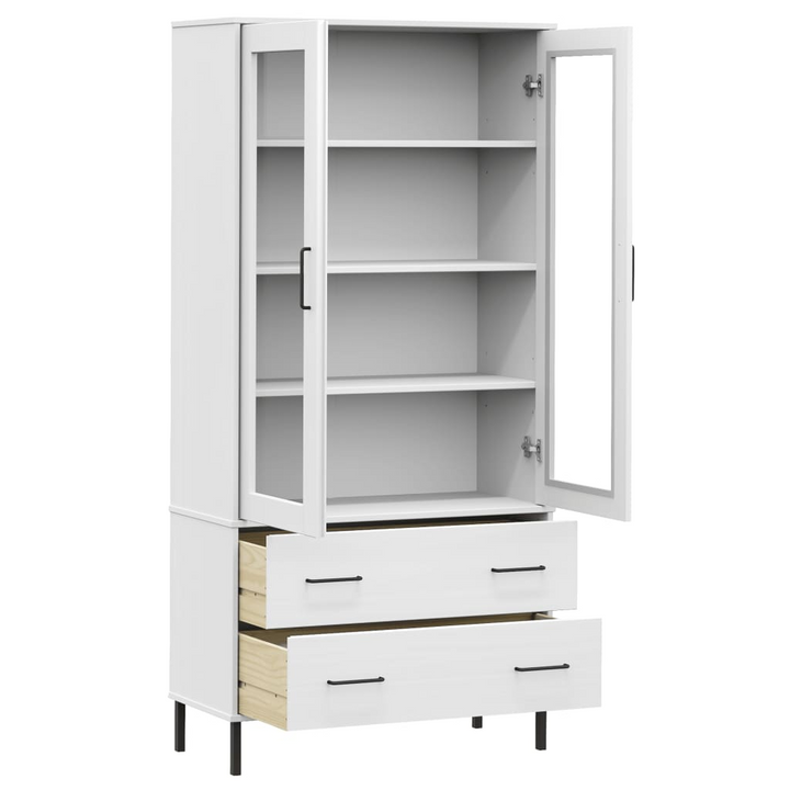 OSLO Solid Wood Highboard with Metal Legs, White 85x35x172.5 cm - Stylish Durable Storage - Premium  from Home Treasures - Just £320.99! Shop now at Home Treasures