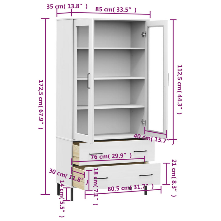 OSLO Solid Wood Highboard with Metal Legs, White 85x35x172.5 cm - Stylish Durable Storage - Premium  from Home Treasures - Just £320.99! Shop now at Home Treasures