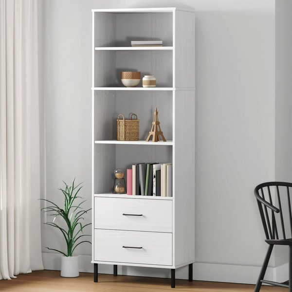 OSLO Solid Wood Bookcase with 2 Drawers - White, 60x35x180 cm - Elegant and Durable Storage Solution - Premium  from Home Treasures - Just £192.99! Shop now at Home Treasures