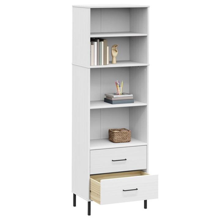 OSLO Solid Wood Bookcase with 2 Drawers - White, 60x35x180 cm - Elegant and Durable Storage Solution - Premium  from Home Treasures - Just £192.99! Shop now at Home Treasures