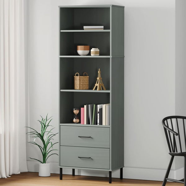 OSLO Solid Wood Bookcase with 2 Drawers in Grey - Stylish & Durable - 60x35x180 cm - Premium  from Home Treasures - Just £182.99! Shop now at Home Treasures