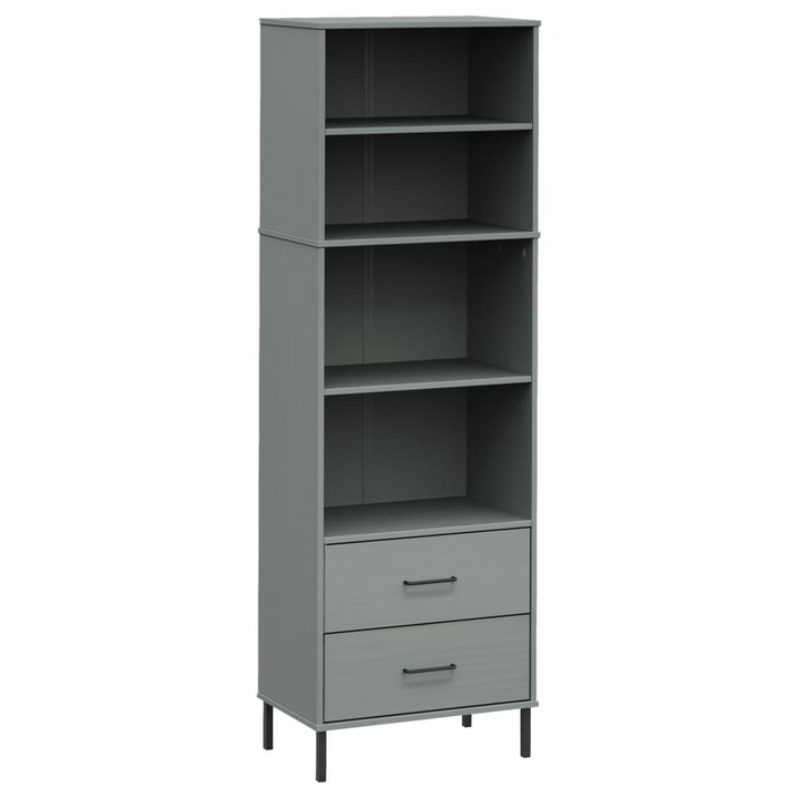 OSLO Solid Wood Bookcase with 2 Drawers in Grey - Stylish & Durable - 60x35x180 cm - Premium  from Home Treasures - Just £182.99! Shop now at Home Treasures