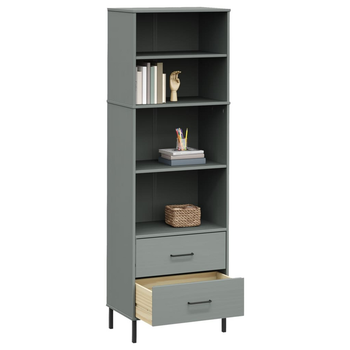 OSLO Solid Wood Bookcase with 2 Drawers in Grey - Stylish & Durable - 60x35x180 cm - Premium  from Home Treasures - Just £182.99! Shop now at Home Treasures