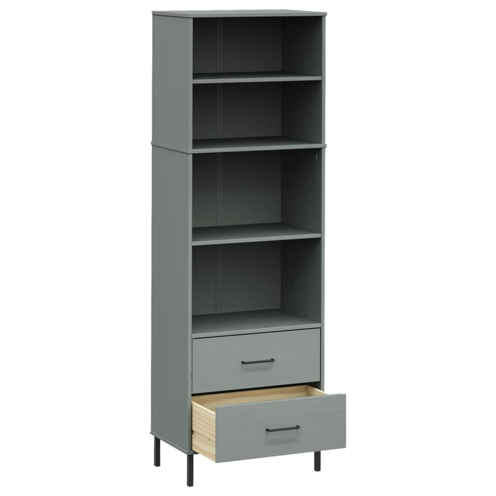 OSLO Solid Wood Bookcase with 2 Drawers in Grey - Stylish & Durable - 60x35x180 cm - Premium  from Home Treasures - Just £182.99! Shop now at Home Treasures