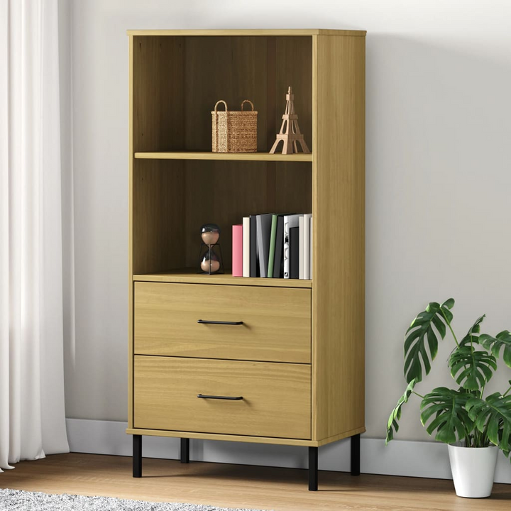 OSLO Rustic Solid Wood Bookcase with 2 Drawers - Brown 60x35x128.5 cm | Durable Pine Wood Storage Solution - Premium  from Home Treasures - Just £99.99! Shop now at Home Treasures