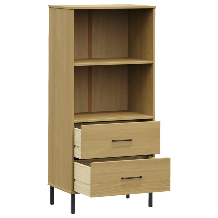 OSLO Rustic Solid Wood Bookcase with 2 Drawers - Brown 60x35x128.5 cm | Durable Pine Wood Storage Solution - Premium  from Home Treasures - Just £99.99! Shop now at Home Treasures